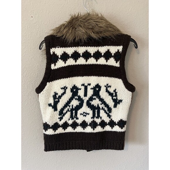 BB Dakota Faux Fur Collar Knit Back Vest Womens Size XL Full Zip Wool Blend - Picture 2 of 7